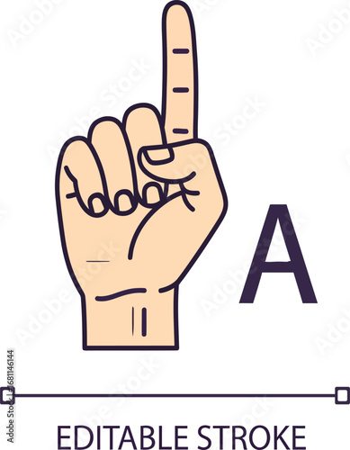 A clean and simple illustration of a hand raised with the index finger pointing upward, symbolizing the number one or a call for attention. Next to it is the letter 'A'. This design is suitable for ed