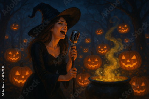 Join the Spooky Halloween Karaoke Party with a Singing Witch and Glowing Pumpkins