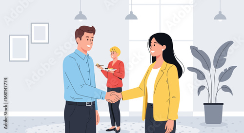 Business Meeting Handshake Agreement in Modern Office Environment