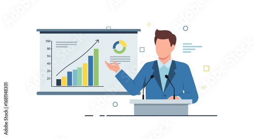Presentation on Business Growth Man Explains Financial Chart with Confidence