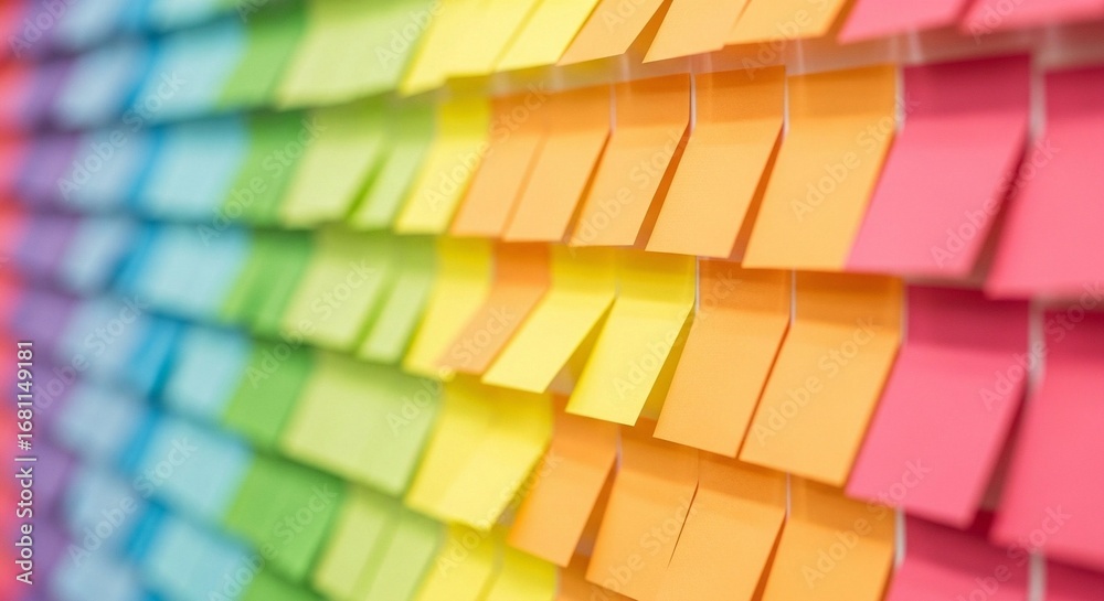 Fototapeta premium Rainbow Array A Vibrant Mosaic of Colorful Sticky Notes Creating a Spectrum Display