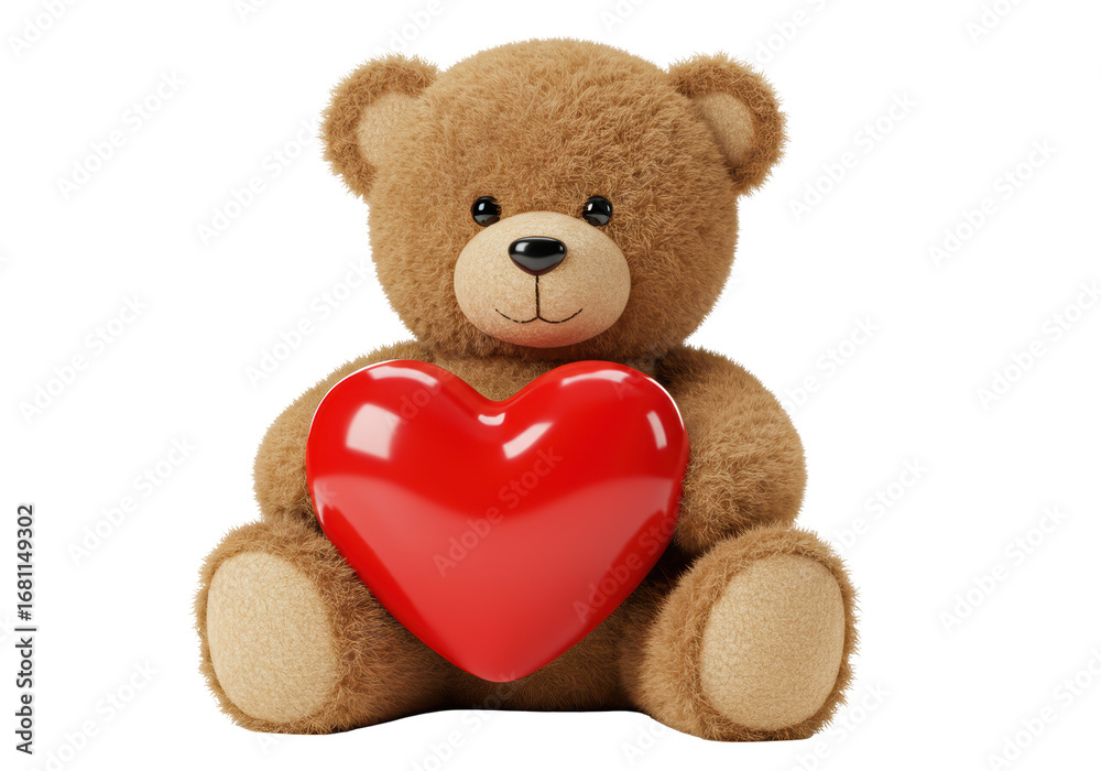Fototapeta premium Isolated Teddy Bear Holding Heart, Love Concept, Valentine’s Day Gift, Children’s Toy