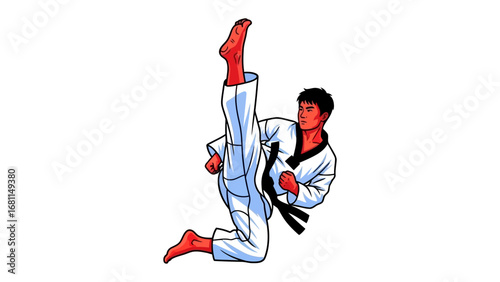 Dynamic Kick: A striking image of a martial artist executes a high kick, exuding power, precision, and discipline in a display of martial arts.