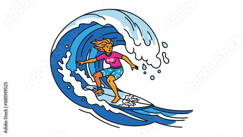 Surfing the Wave of Adventure: A woman rides a wave on her surfboard, capturing the essence of thrilling water sports and the thrill of outdoor adventure