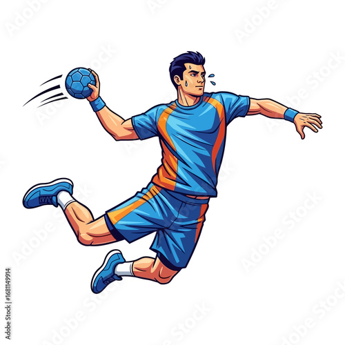Action Handball: A dynamic illustration of a handball athlete in mid-action, showcasing the agility, skill, and intensity of the sport. Capturing the essence of athleticism.