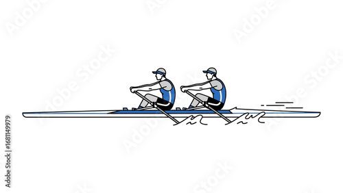 Rowing Duo: A stylized graphic of two athletes synchronize their movements, rowing in a sleek boat. Witness the synergy and power of teamwork in this dynamic representation of sport and competition.