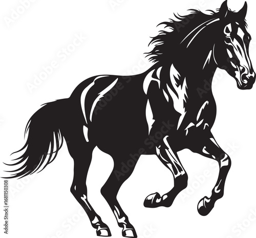 Black Horse Running Silhouette Vector on White Background Animal Artwork