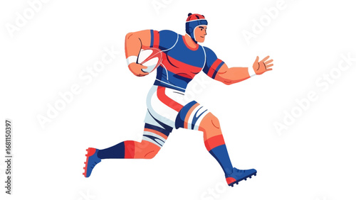 Dynamic Rugby Run: An illustration depicting a rugby player mid-sprint, strategically clutching the ball while aiming for the winning try.
