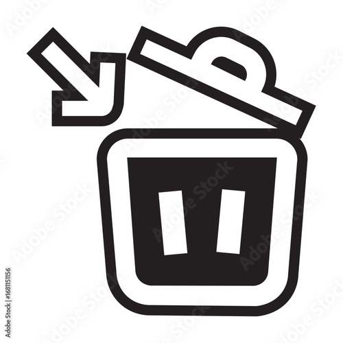 Trash can icon with an arrow pointing inside, symbolizing deletion or disposal
