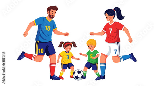 Family Soccer Fun: A spirited family engages in a friendly game of soccer, capturing the joy of togetherness and the love of the sport.