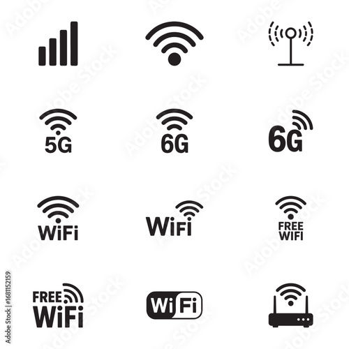 Wireless and Mobile Signal Icons Set