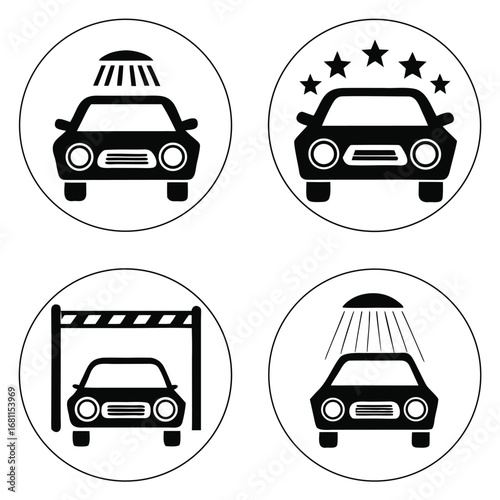 Set of car wash icons in circles car cleaning automobile