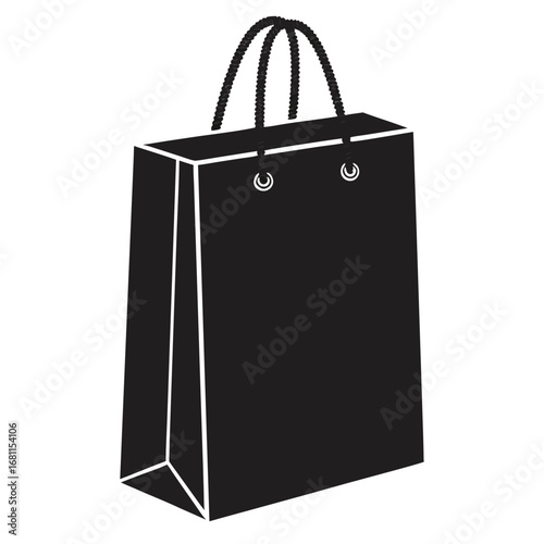 Black Shopping Bag Icon on White Background commerce