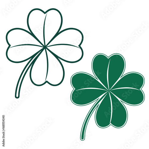 Four leaf clover outline and filled lucky symbol
