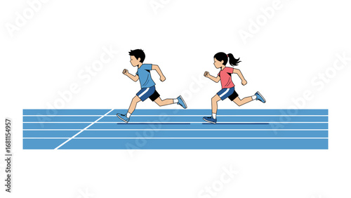 Dynamic Sprint: A vivid illustration captures a male and female athlete engaged in a sprint race on a track, embodying the spirit of competition and the pursuit of personal bests. 