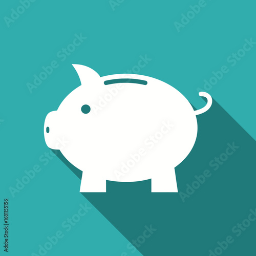 White piggy bank icon, teal background, savings, financial planning.