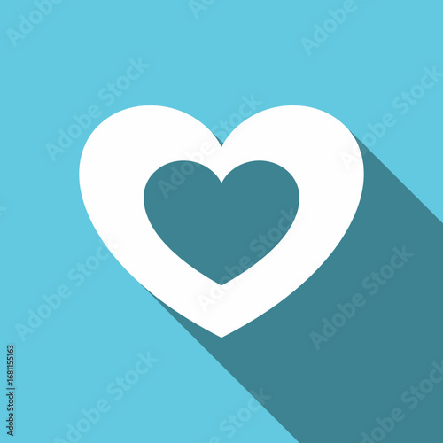 A white heart shape icon with a smaller heart inside, cast on a light blue background.