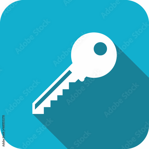 Simple white key icon on teal square background.