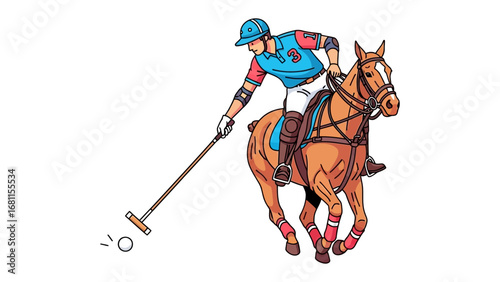 Polo Player in Action: A dynamic illustration captures the essence of polo, with a skilled player astride a galloping horse, poised to strike the ball with precision.