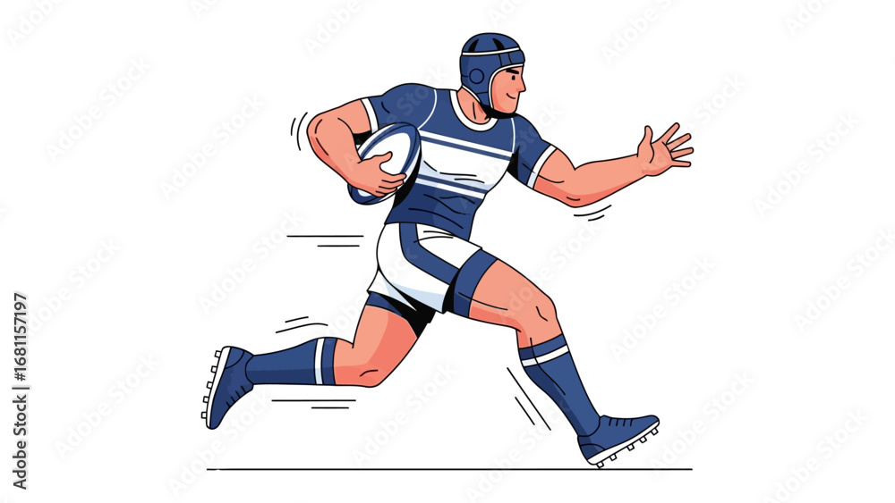 Fototapeta premium Rugby Player in Action: Dynamic illustration capturing a rugby player in full stride, poised to make a powerful play with the ball.