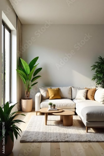 Wallpaper Mural A minimalist living space with sleek furniture, lush plants, and natural light, conveying a calm and effortlessly cool atmosphere , cool, minimalist, picture Torontodigital.ca