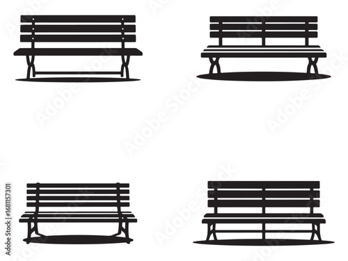 Four Simple Black Silhouette Park Benches