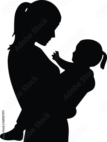 Silhouette of loving mother holding baby daughter in arms — maternal bond, motherhood concept, nurturing, caring, emotional family moment