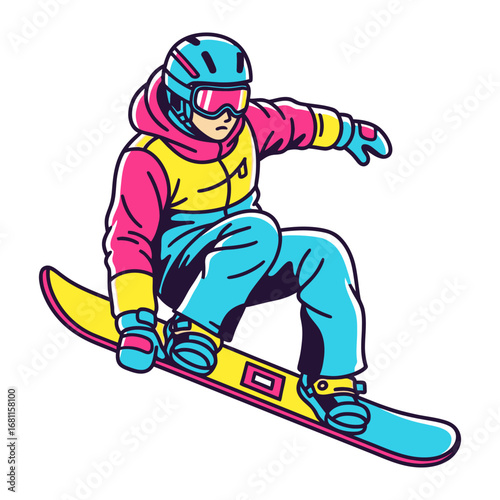 Snowboarder's Freestyle: A snowboarder carves through the winter landscape, his form a testament to athletic skill and the thrill of the slopes. capturing the spirit of winter sports.