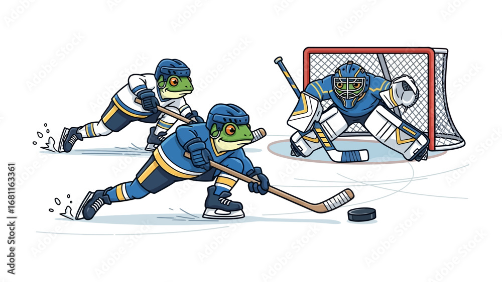 Φωτογραφία Frog Hockey Game: A lively illustration captures the thrill of a hockey match, w