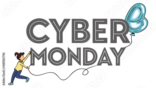 cyber monday online shopping digital sale mouse cursor running person illustration design isolated on white background.