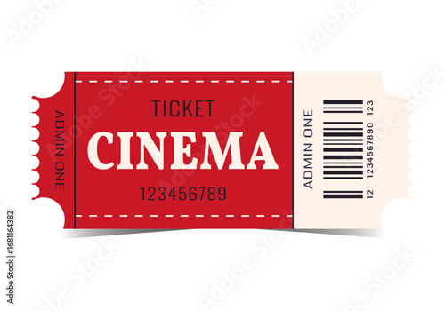 Red movie admission ticket for cinema entertainment