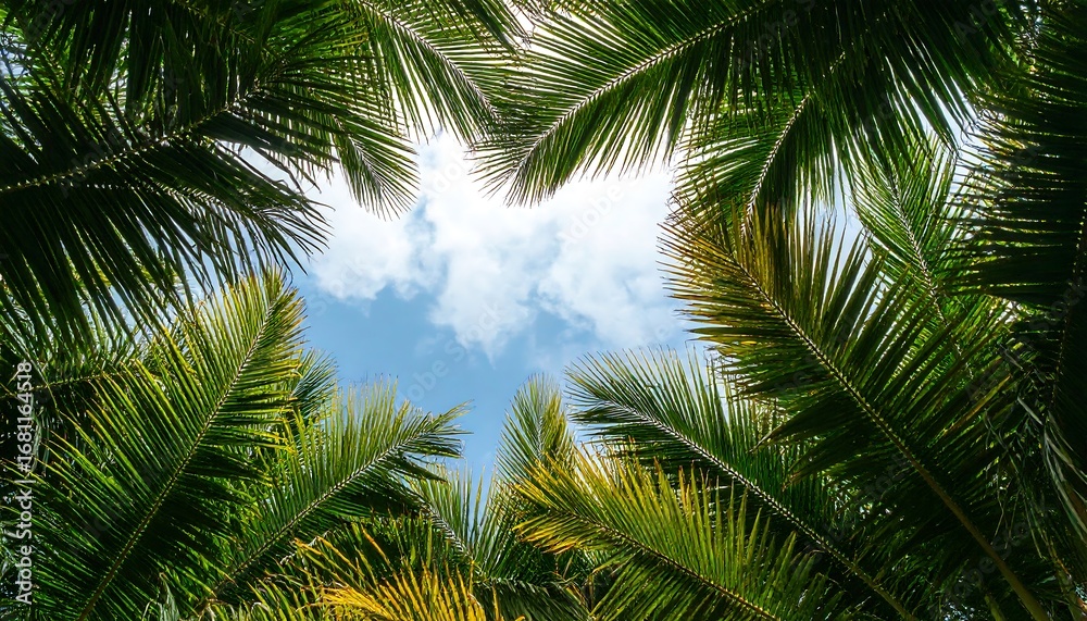 Fototapeta premium Palm leaves frame a bright sky