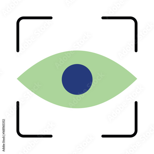 Flat vector graphic of iris recognition for futuristic technology concepts.