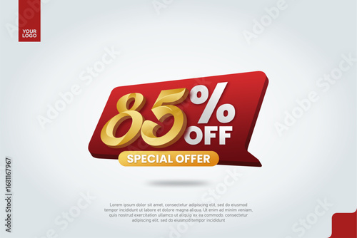 85 Percent Off Sale Promotion Label with Red Chat Bubble