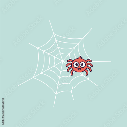 Cute cartoon spider on a web