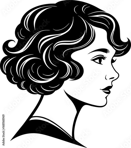 Silhouette of a woman with short curly hairstyle