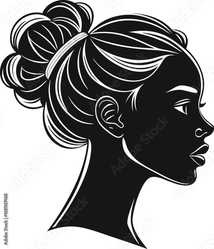 Silhouette of a woman with space buns hairstyle