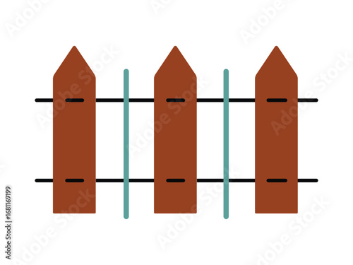 Garden or farm fence illustration for boundary and property concepts.Stylized picket fence graphic, isolated on white background.