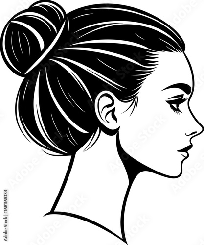 Elegant silhouette of a woman with a top knot hairstyle