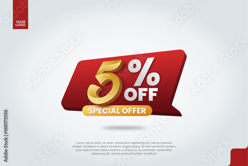 5 Percent Off Sale Promotion Label with Red Chat Bubble
