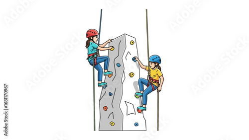 Rock Climbing Adventure: Two individuals, equipped with safety gear, conquer a climbing wall, their determination and teamwork shining through in this active lifestyle scenario.