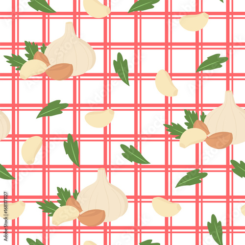 Tablecloth kitchen food pattern with Organic Garlic Bulb and Cloves