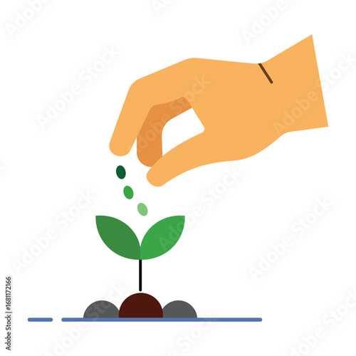 Growth, care, and investment concept with hand nurturing a sprout.Sustainable agriculture and ecology symbol, flat design illustration.
