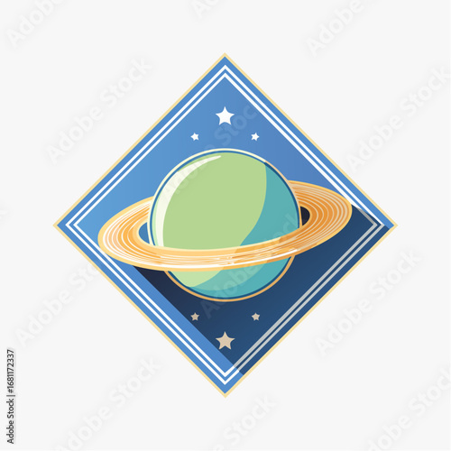 Saturn Emblem Design A Cosmic Vector Illustration in a Geometric Frame