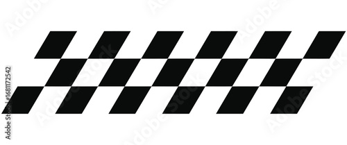 A monochrome geometric pattern representing a finish line, an abstract symbol for motor sport competition, victory, and successful completion of a race