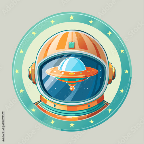 Retro Astronaut and UFO Vintage Space Exploration Badge
