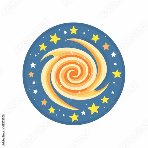 Cosmic Swirl A Celestial Galaxy with Twirling Arms and Starry Sky Illustration