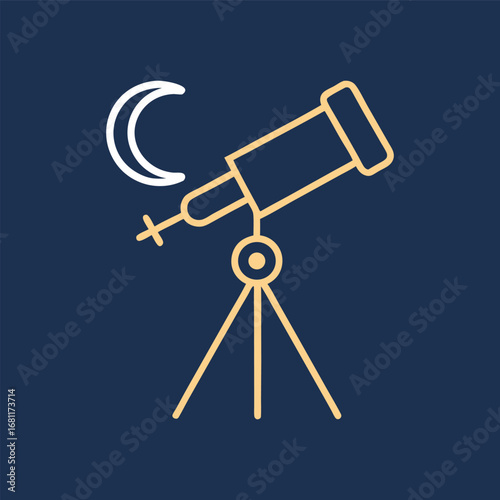 Hand drawn line icon of a telescope observing the sky