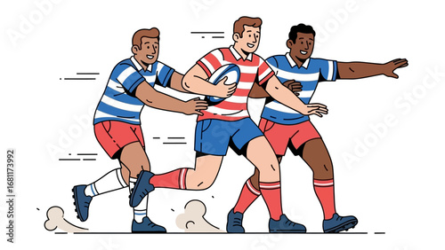 Rugby Players in Action: A dynamic illustration of rugby players in a fierce competition, capturing the energy and team spirit as they strive for victory.