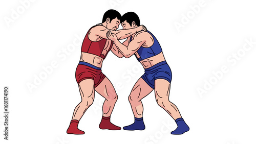 Wrestling match between two Athletes: A dynamic illustration capturing the intense competition and physical prowess of a wrestling match.